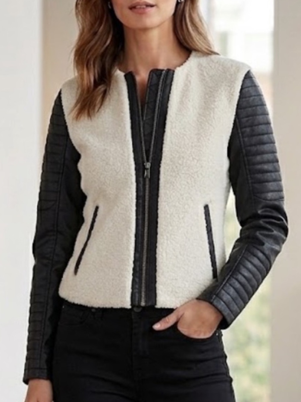 EXPRESS FLEECE & FAUX LEATHER ZIP JACKET
